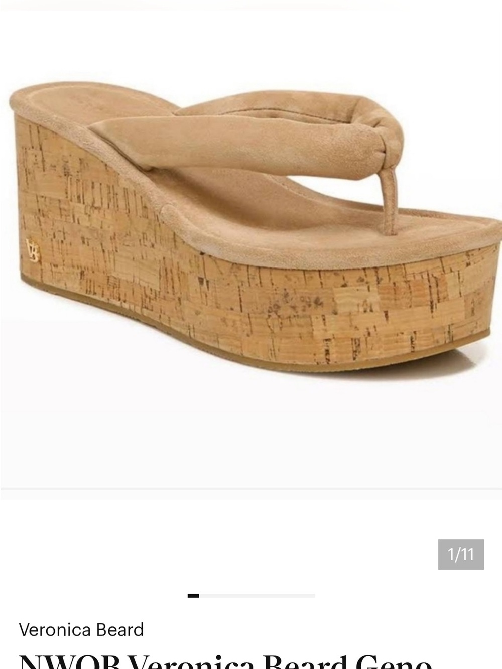 Veronica Beard Tan Cork Platform Wedge Suede Thong Sandals 9.5